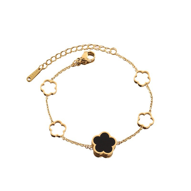 Hollow Black And White Ivy Grass Flower Bracelet
