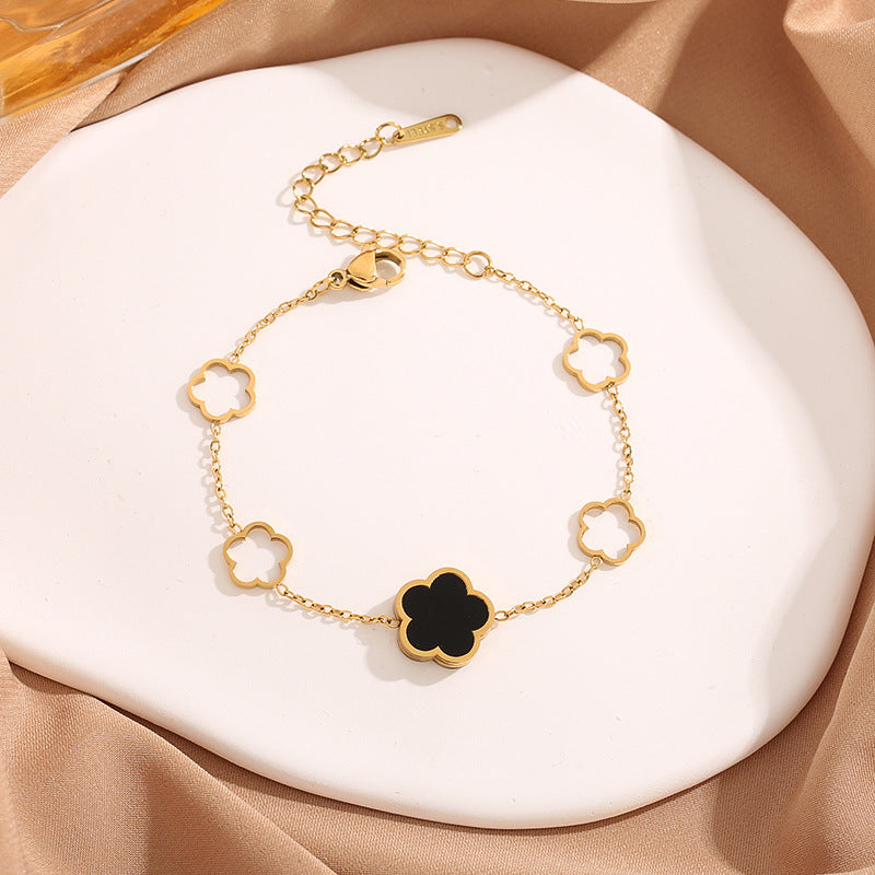 Hollow Black And White Ivy Grass Flower Bracelet