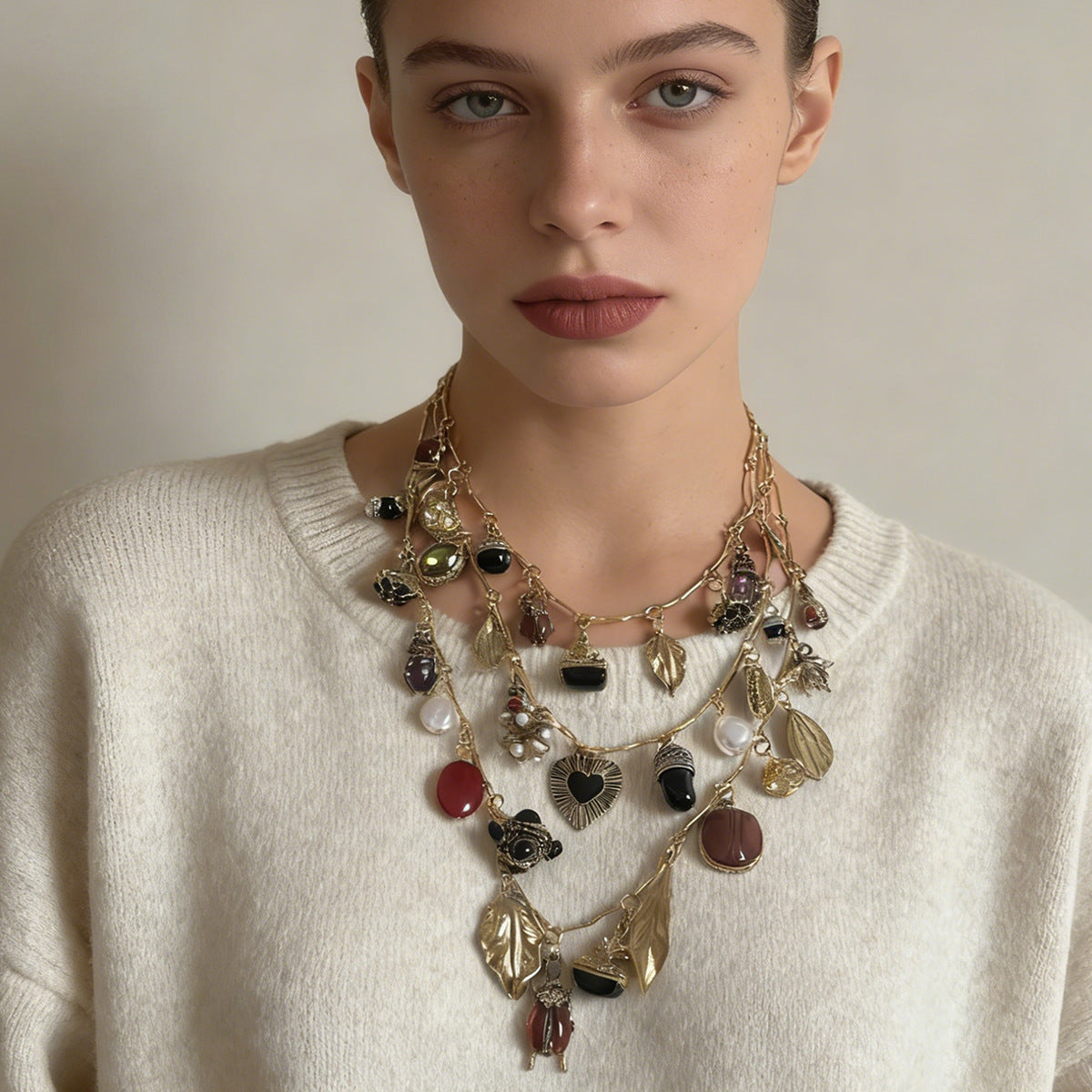 Multilayer Layered Stone Vintage Necklace