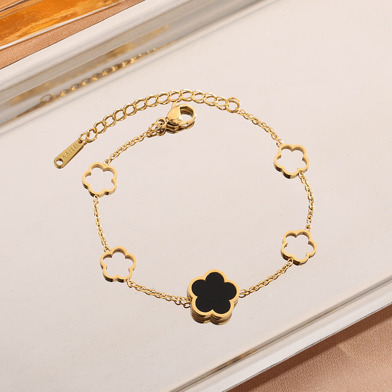 Hollow Black And White Ivy Grass Flower Bracelet