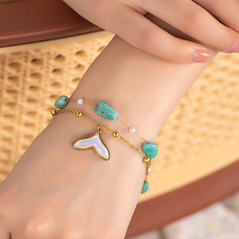 Stone Pearl Chain Love Dolphin Bracelet
