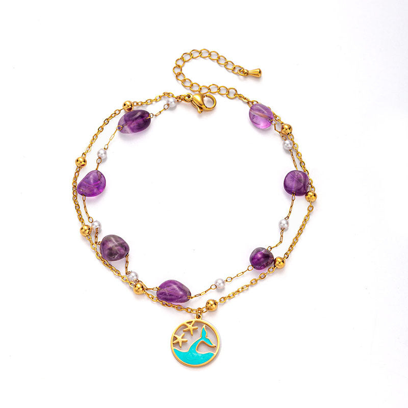 Stone Pearl Chain Love Dolphin Bracelet