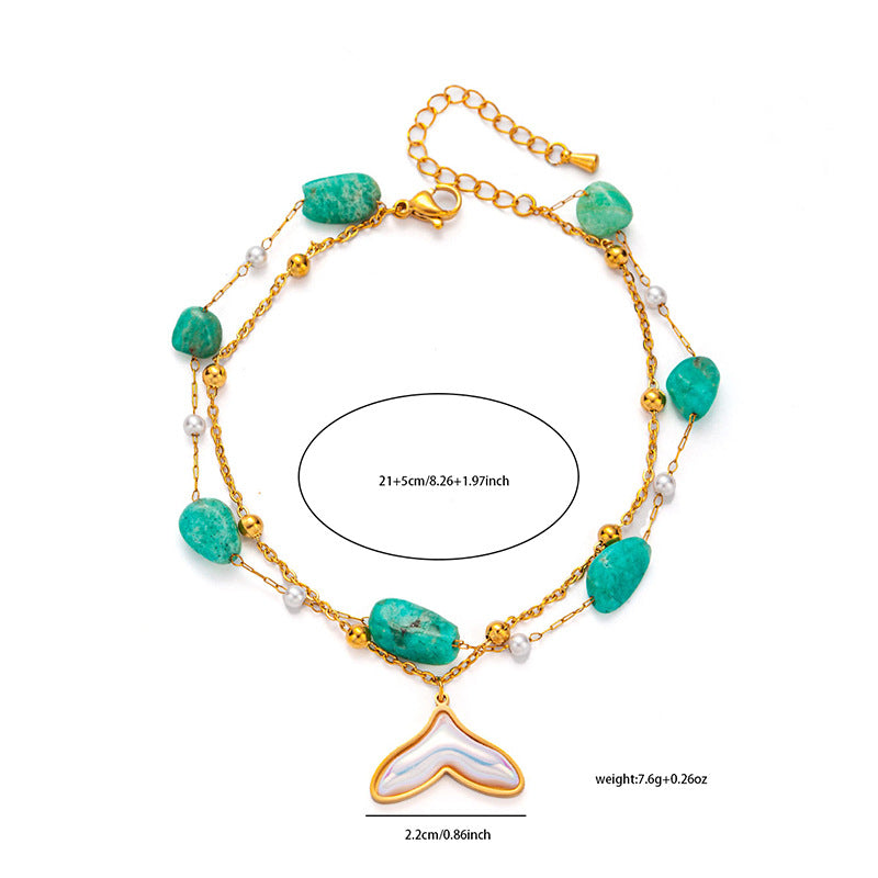 Stone Pearl Chain Love Dolphin Bracelet