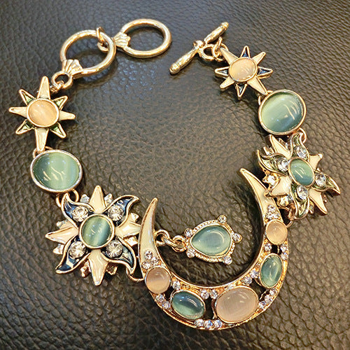 Sun Opal Moon Diamond Bracelet