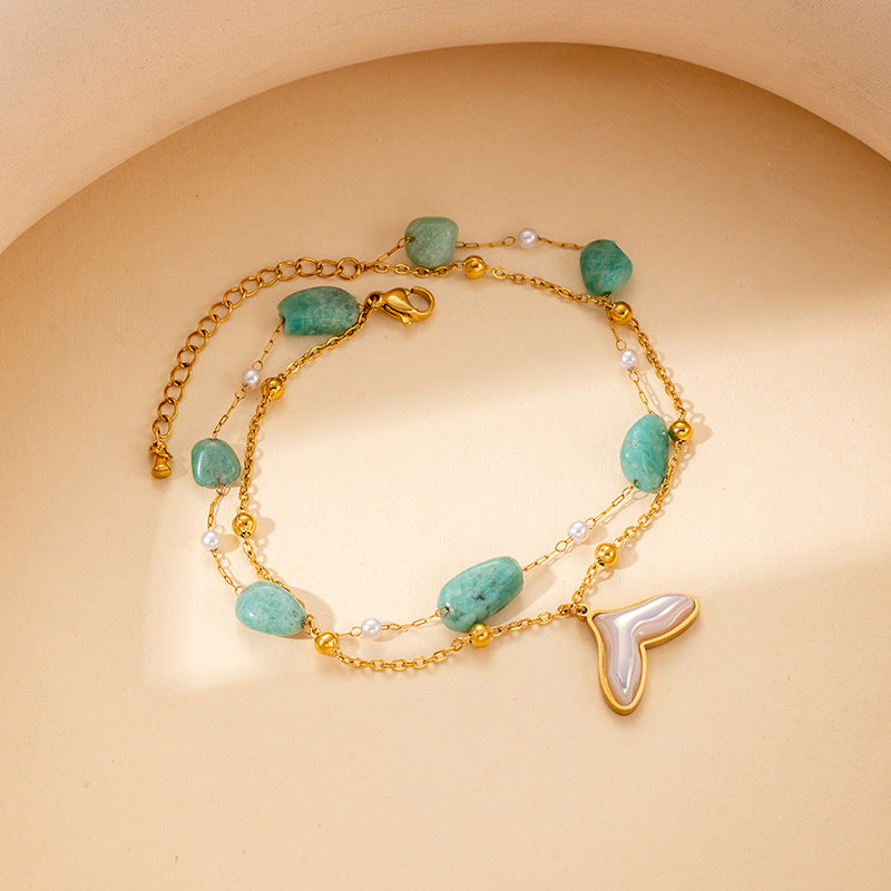 Stone Pearl Chain Love Dolphin Bracelet