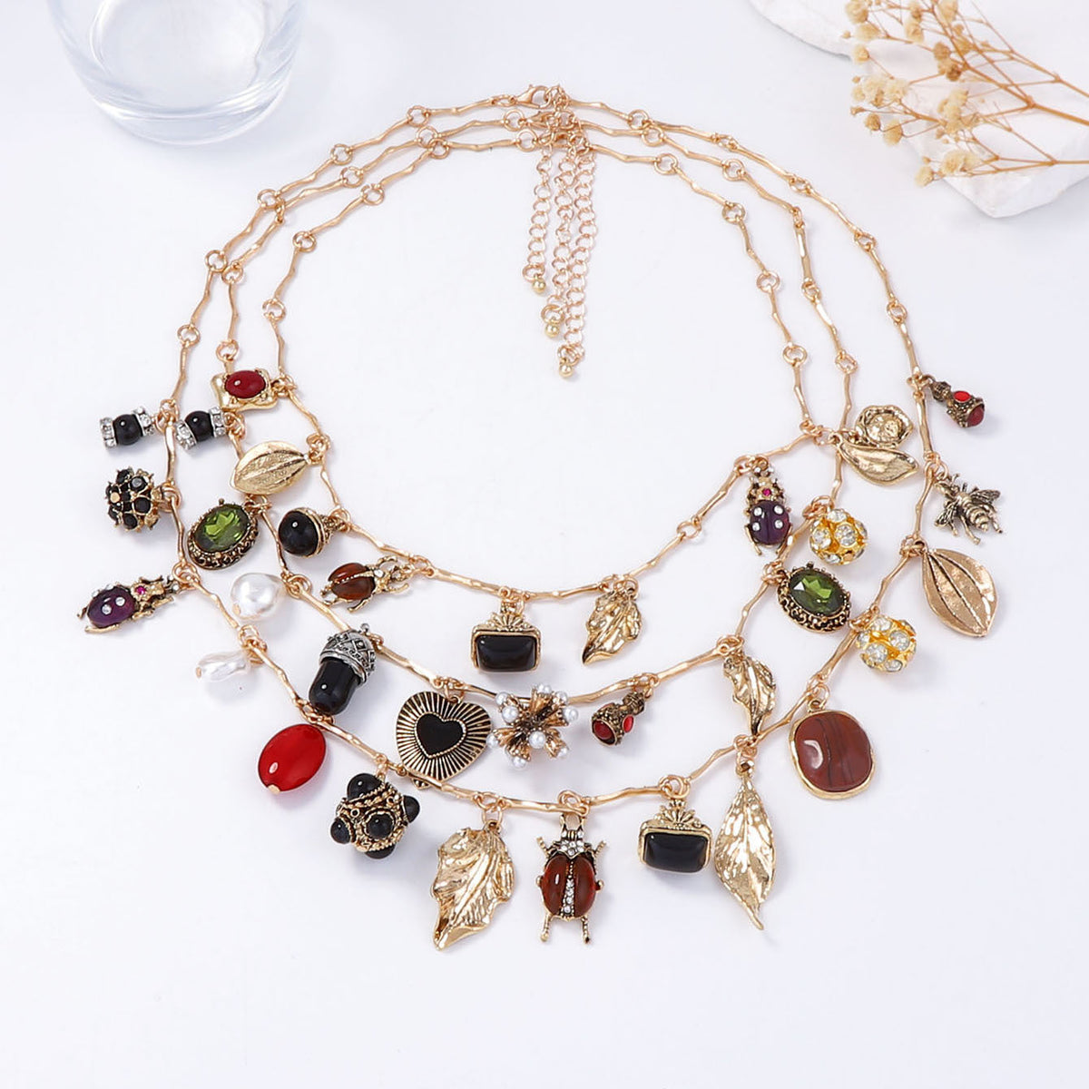 Multilayer Layered Stone Vintage Necklace