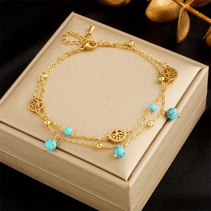 White Shell Life Tree Butterfly Anklet