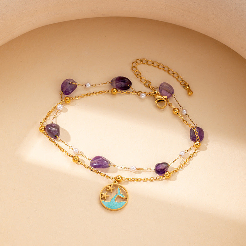 Stone Pearl Chain Love Dolphin Bracelet