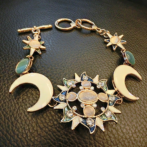 Sun Opal Moon Diamond Bracelet