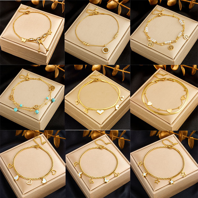White Shell Life Tree Butterfly Anklet