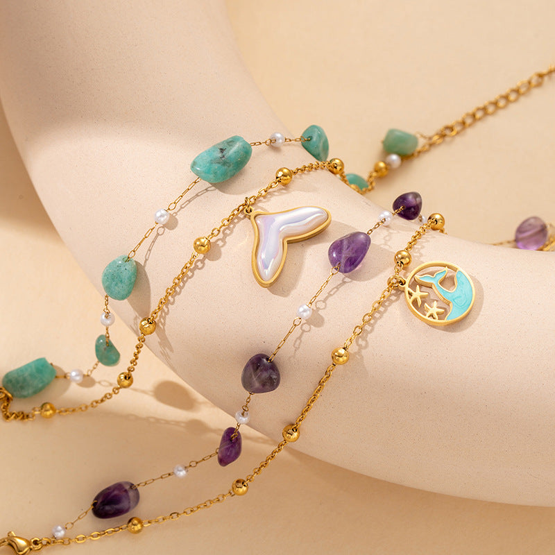 Stone Pearl Chain Love Dolphin Bracelet