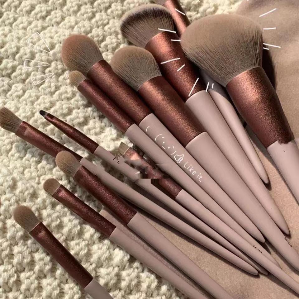 13Pcs Makeup Brush Set Synthetic Fiber Plastic Handle Velvet Bag