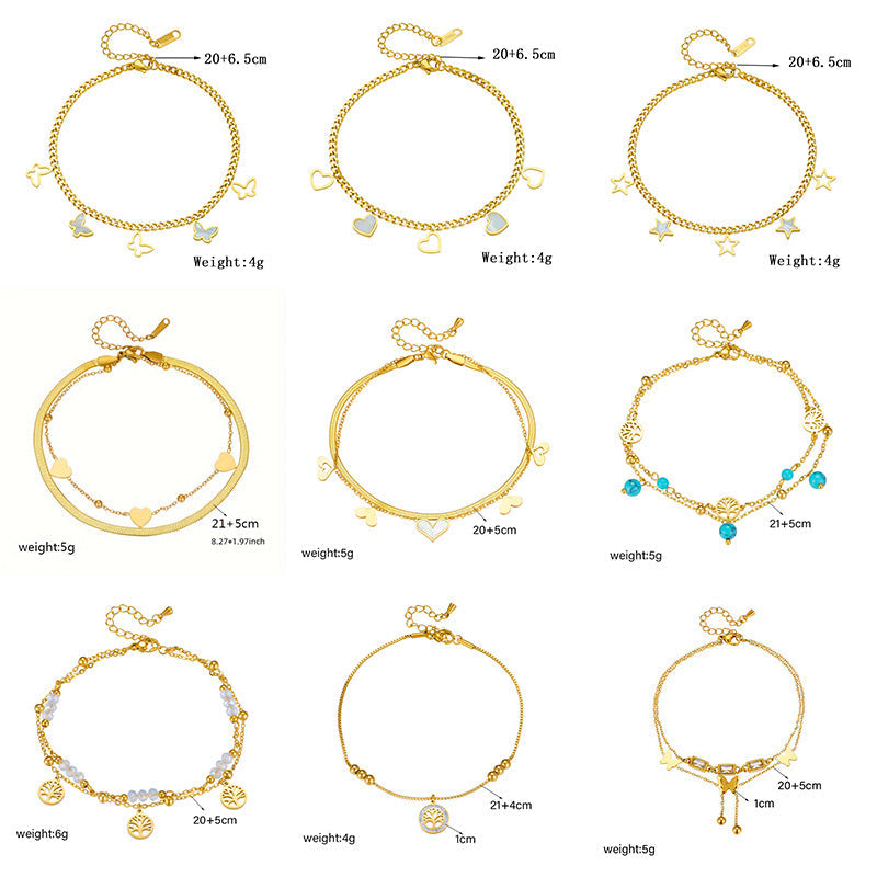White Shell Life Tree Butterfly Anklet